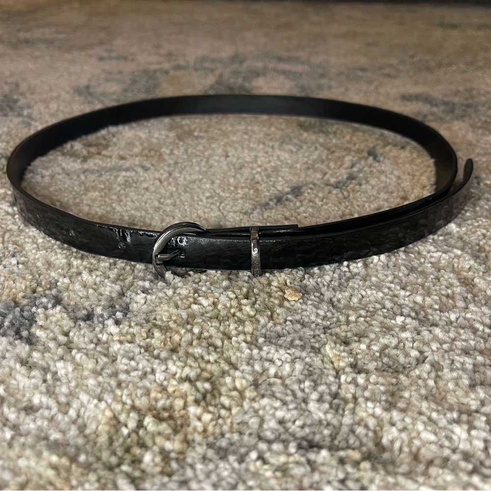 Black Patent Waist Belt with Gray Hardware
